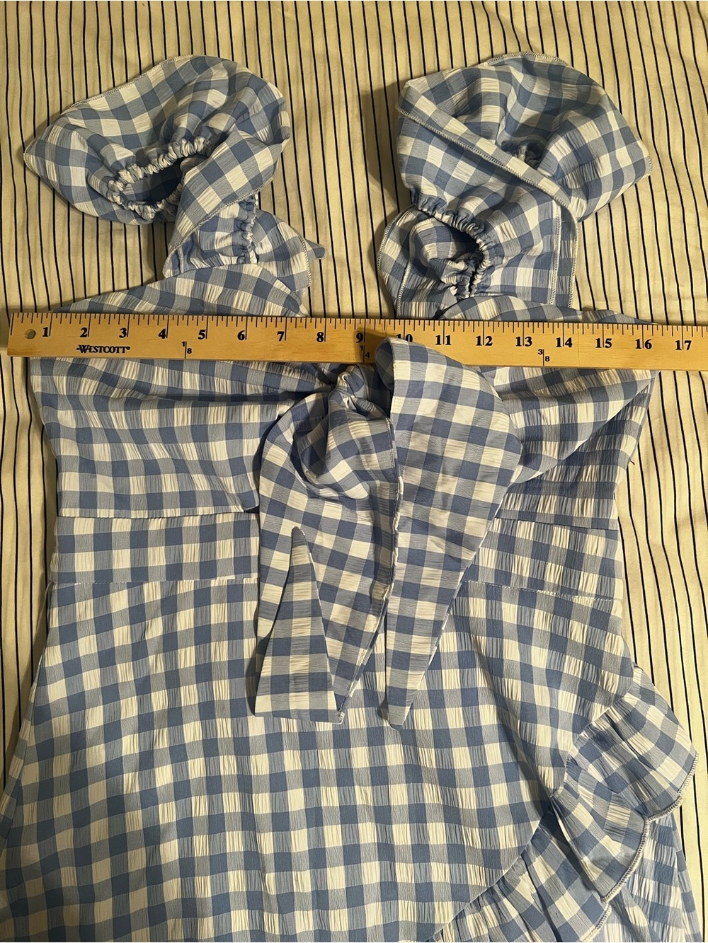 Mable size medium blue gingham, cutout mini dress with ruffles. - Picture 12 of 12